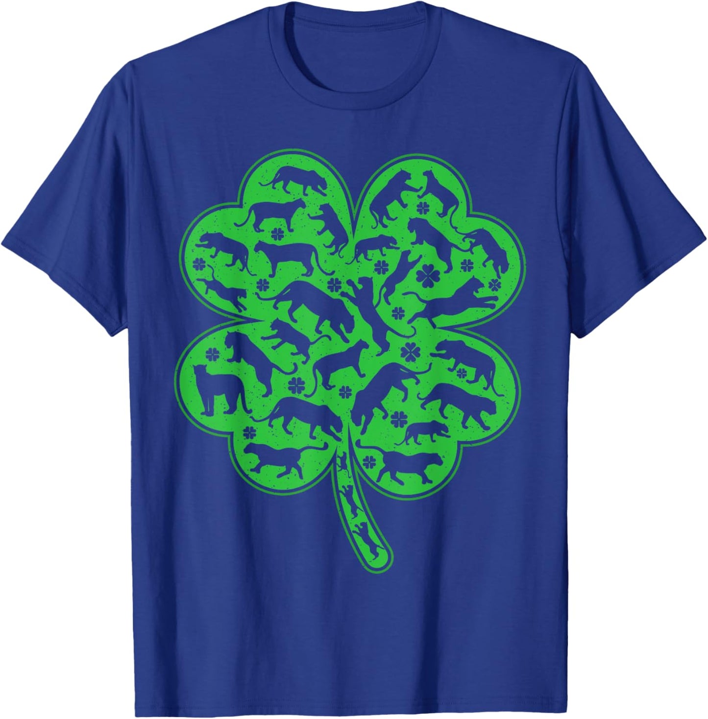 Luckiest Irish Shamrock Leaf Panther St. Patrick's Day T-Shirt - T-Shirt | Royal