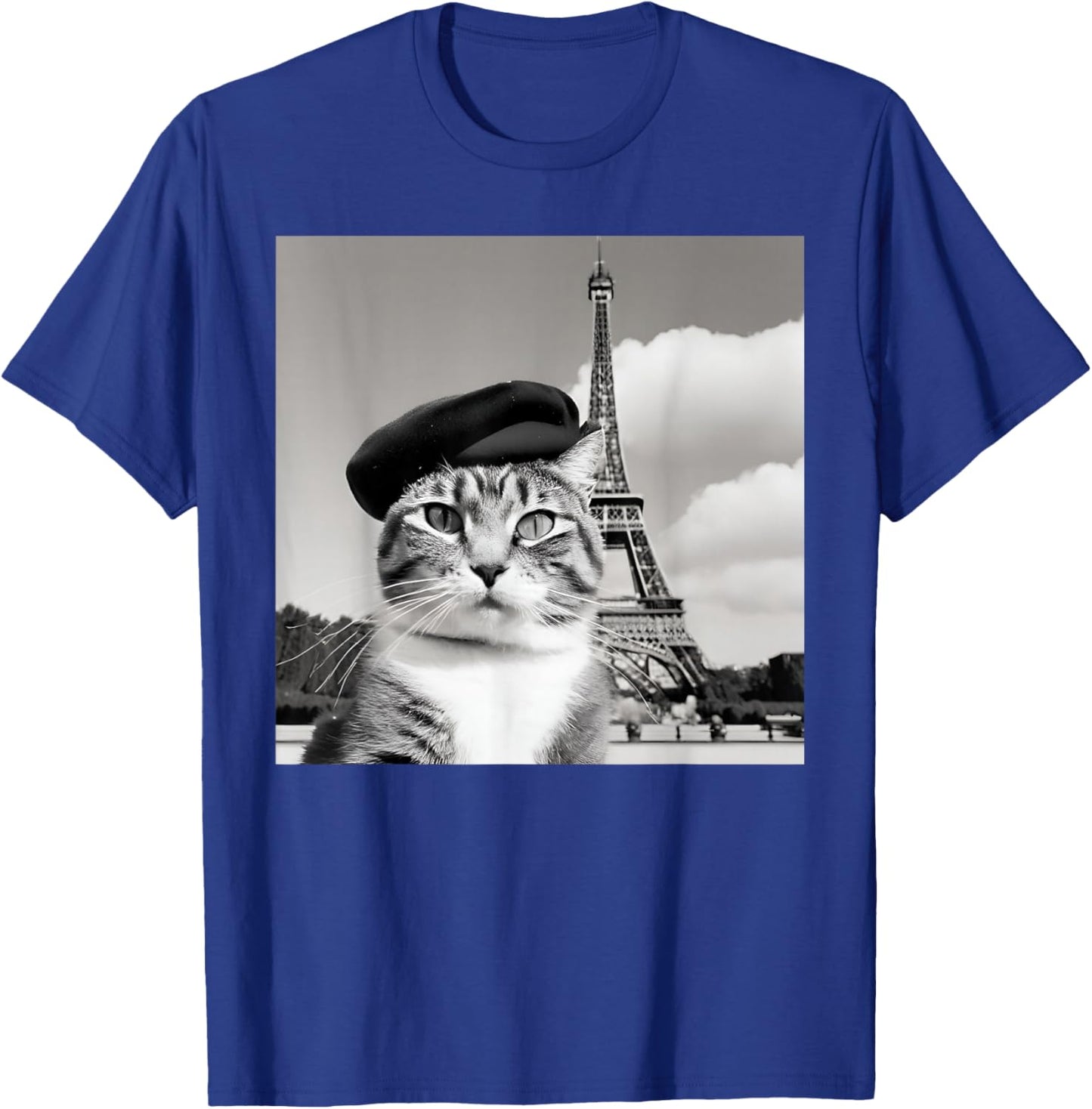 Funny Cat Wearing a Beret at The Eiffel Tower in France T-Shirt - T-Shirt | Royal