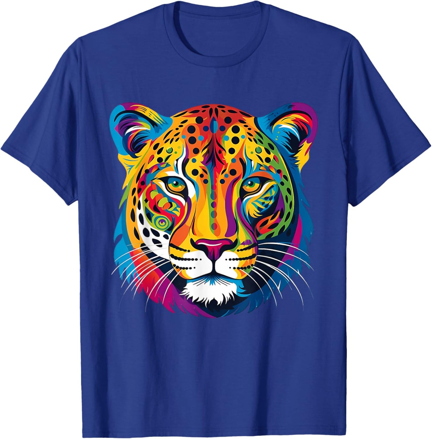 Colorful Cheetah Face Animal Print Big Cat Wildlife Graphic T-Shirt - T-Shirt | Royal