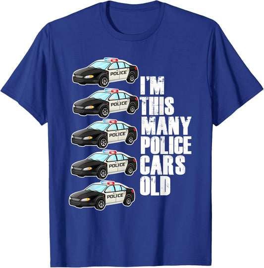 Police Car For Boys 5th Birthday 5 Year Old Party Supply T-Shirt - T-Shirt | Royal