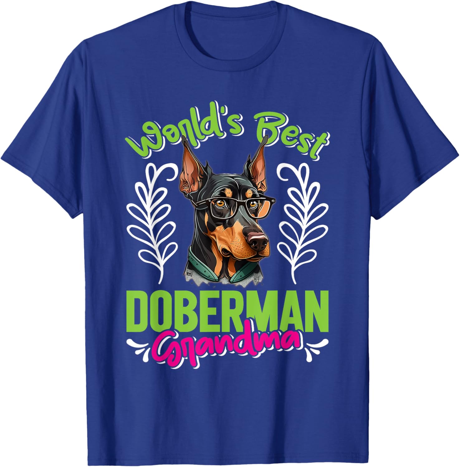 Dobie WORLD'S BEST DOBERMAN GRANDMA Dog Granny Dobies - Adults, Short Sleeve, Black, Small, Classic Fit, Cotton Blend, Dog-Themed, Classic Style T-Shirt - T-Shirt | Royal