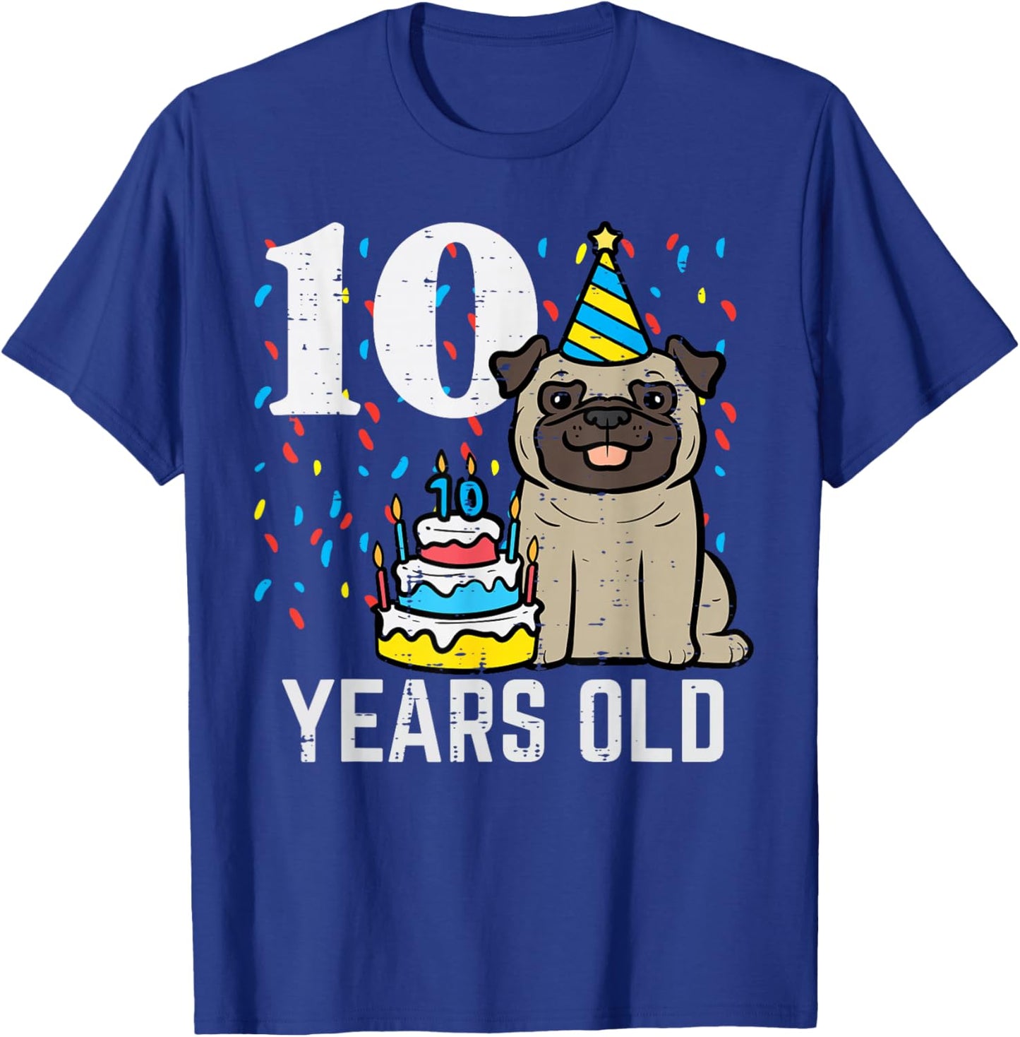 10 Years OId Dog Pug 10th Birthday Bday Party Boys Girls Kid T-Shirt - T-Shirt | Royal