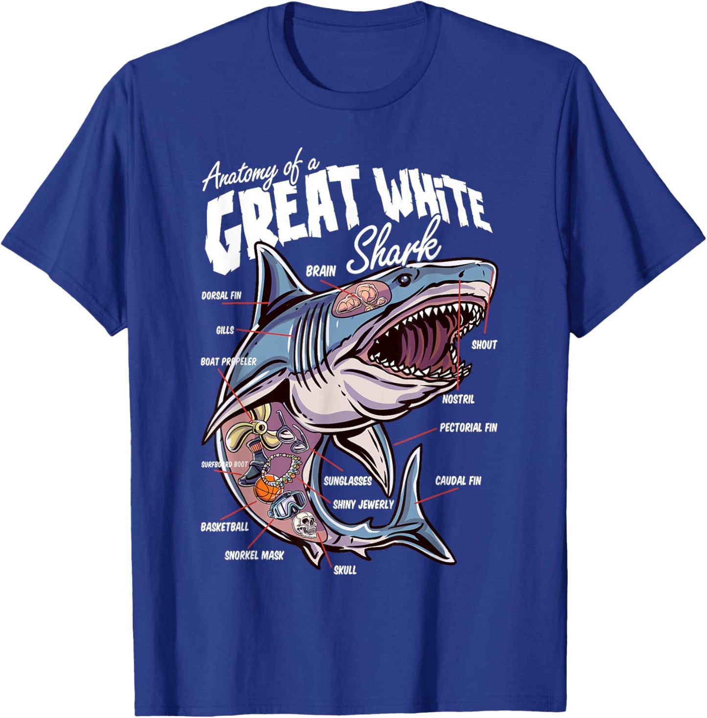 Anatomy of a White Shark Fish Shark Lover Educational T-Shirt - T-Shirt | Royal