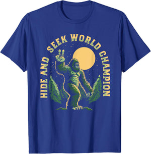 Vintage Hide And Seek World Champion Funny Retro Bigfoot T-Shirt - T-Shirt | Royal