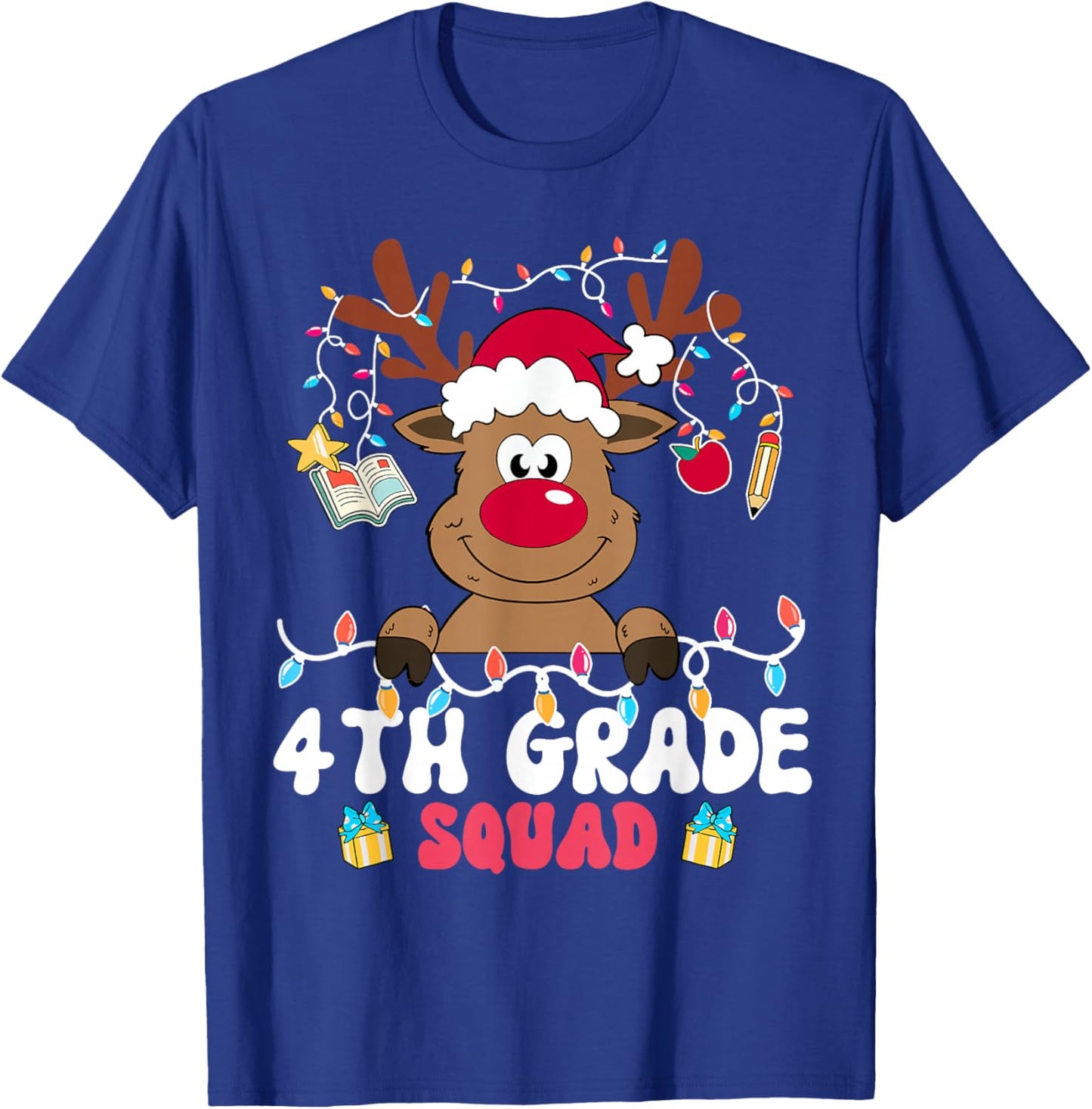 4th Grade Squad Reindeer Christmas Fourth Grade Teacher Xmas T-Shirt - T-Shirt | Royal