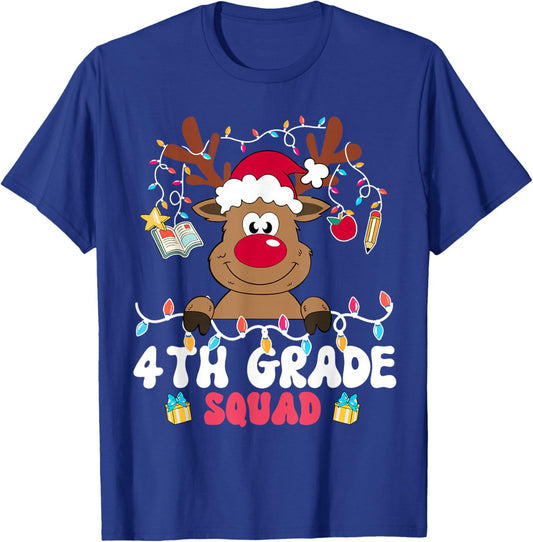 4th Grade Squad Reindeer Christmas Fourth Grade Teacher Xmas T-Shirt - T-Shirt | Royal