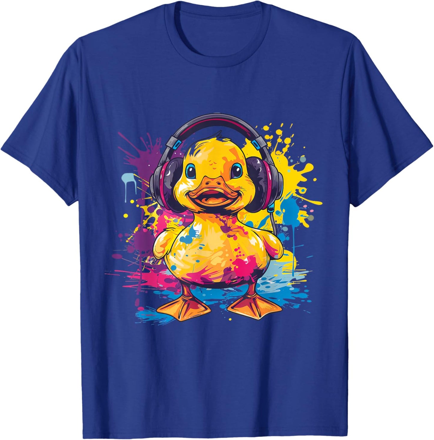 Rubber Duck Music Headphones Rubber Duckling Watercolor T-Shirt - T-Shirt | Royal