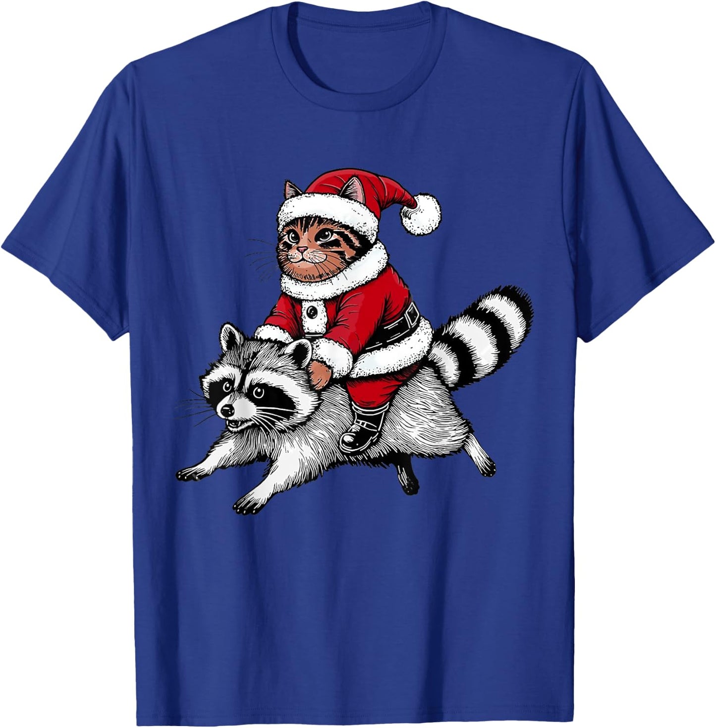 Santa Cat Riding A Raccoon Christmas Men Women Kids T-Shirt - T-Shirt | Royal