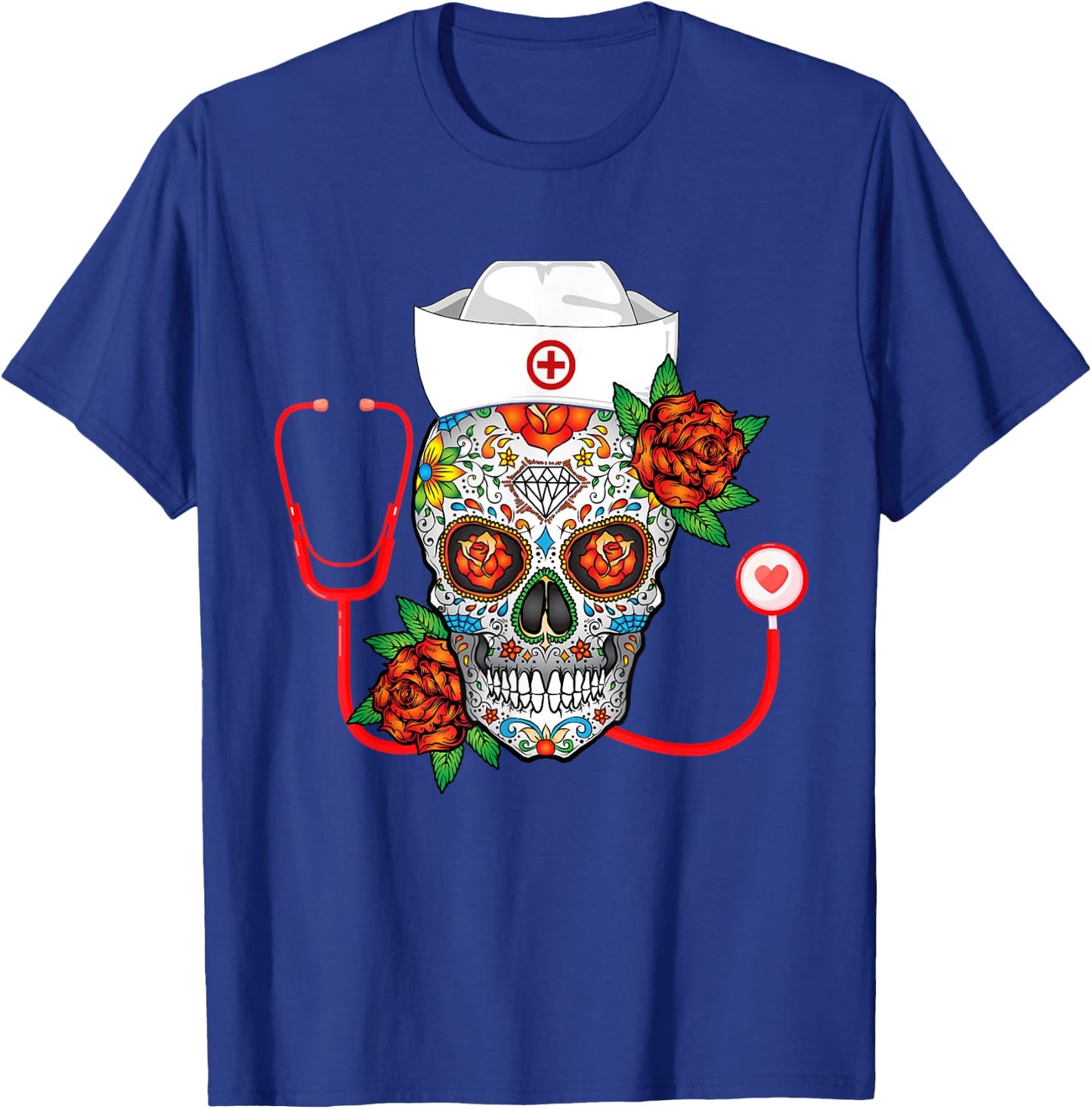 Funny Nursing Calavera Dia de Muertos Halloween Day Girls T-Shirt - T-Shirt | Royal