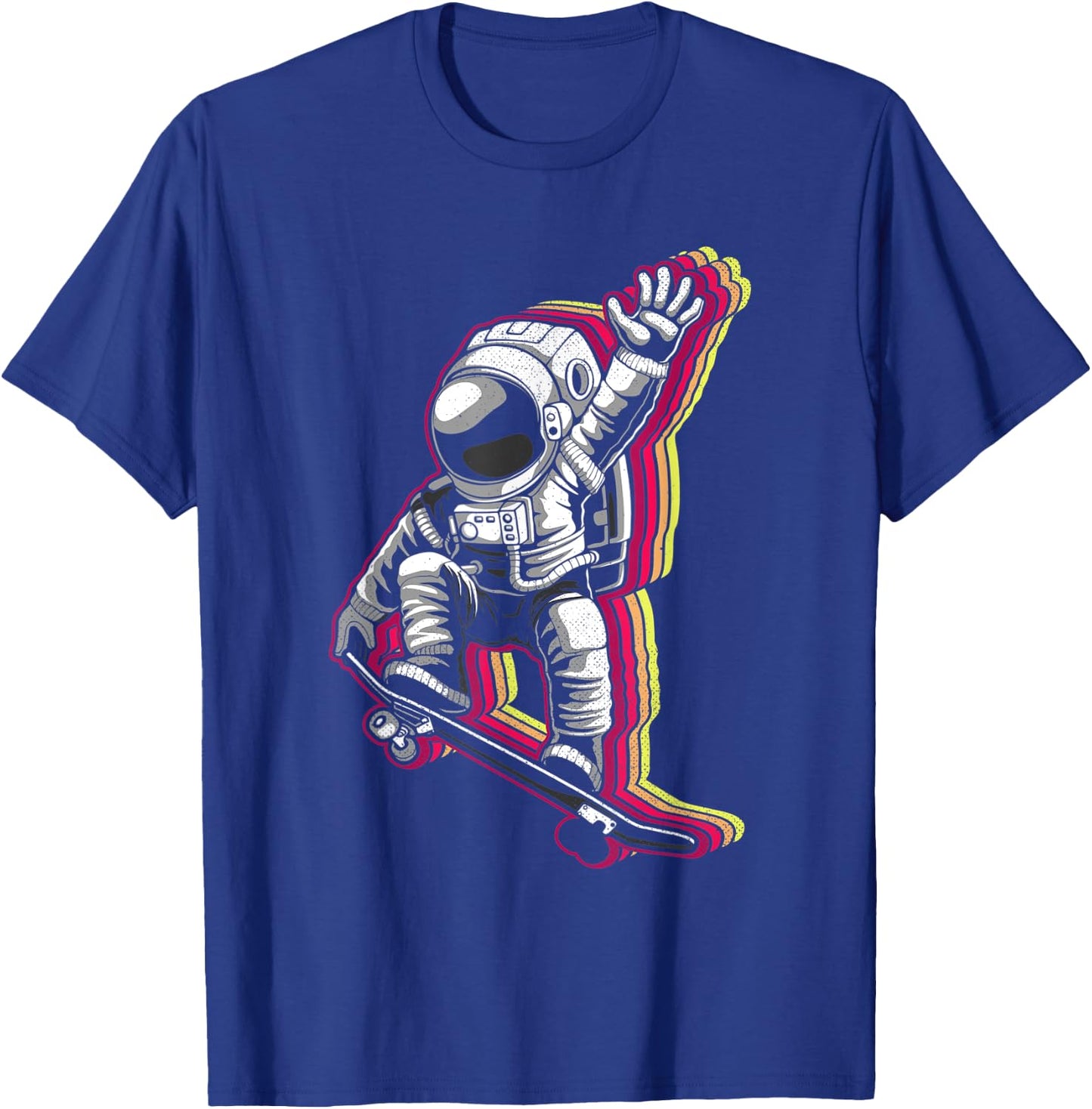 Skating Astronaut Cartoon Kids Skater Boy 70s 80s Skateboard T-Shirt - T-Shirt | Royal