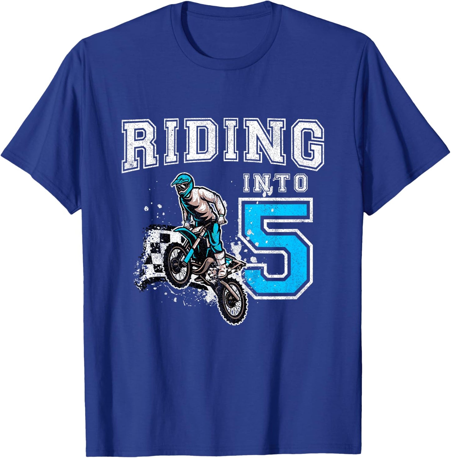 Kids Riding Into 5 Years Old 5th Birthday Boy Dirt Bike Party T-Shirt - T-Shirt | Royal