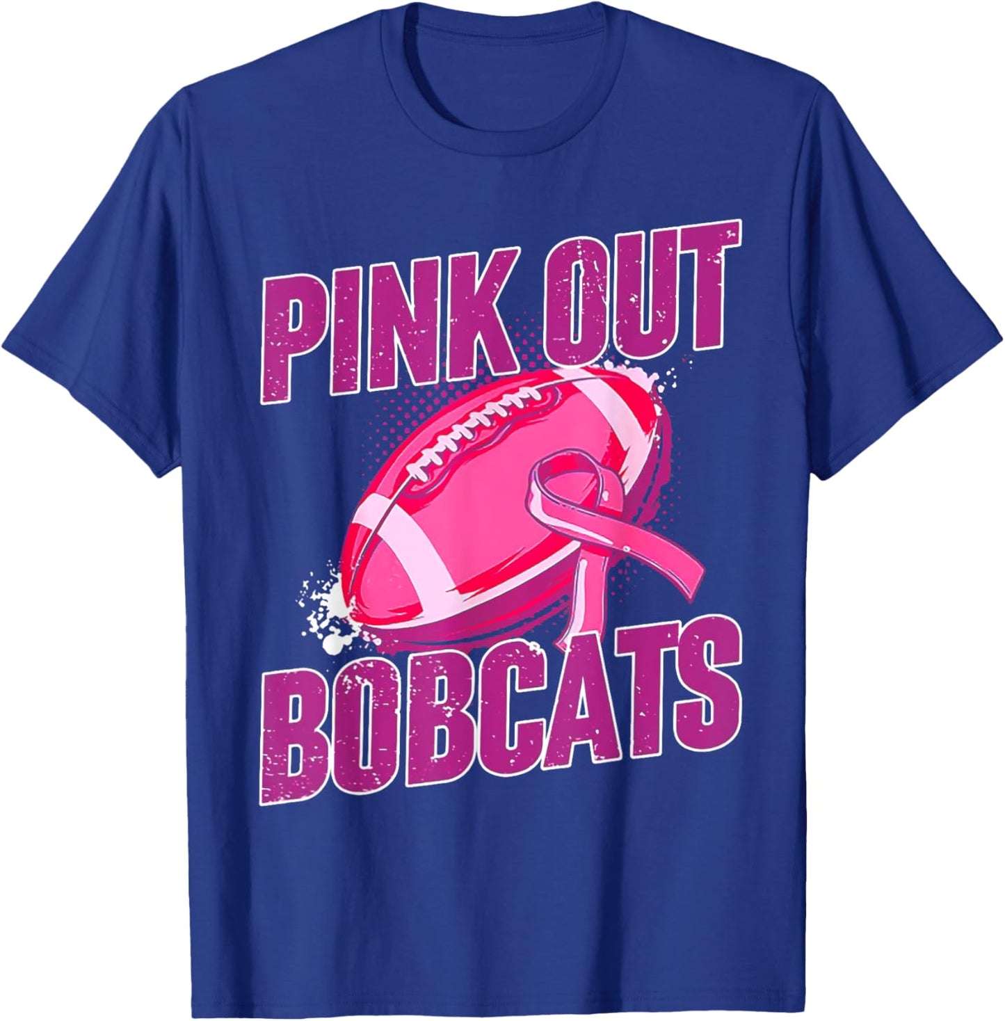 Bobcats Pink Out Football Tackle Breast Cancer T-Shirt - T-Shirt | Royal