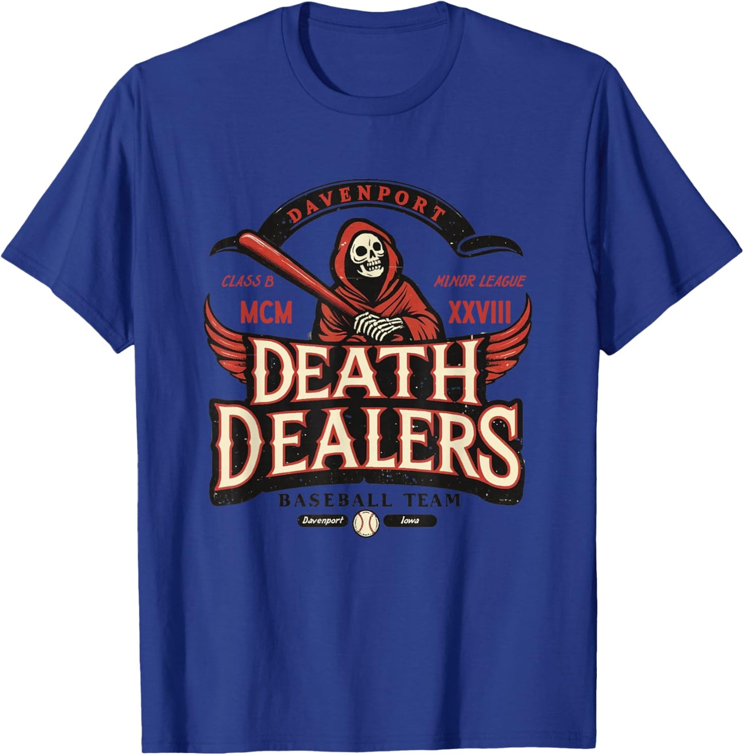 Davenport Death Dealers Retro Minor League Baseball Team T-Shirt - T-Shirt | Royal