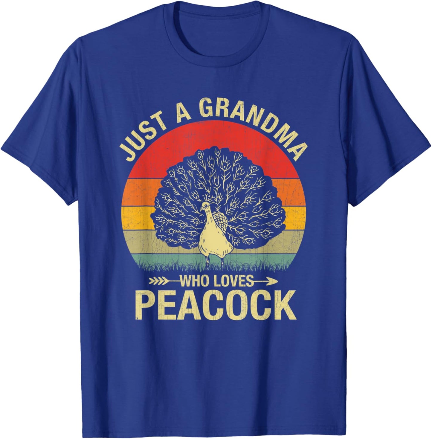 Just A Grandma Who Loves Peacock Funny Peacock Retro T-Shirt - T-Shirt | Royal