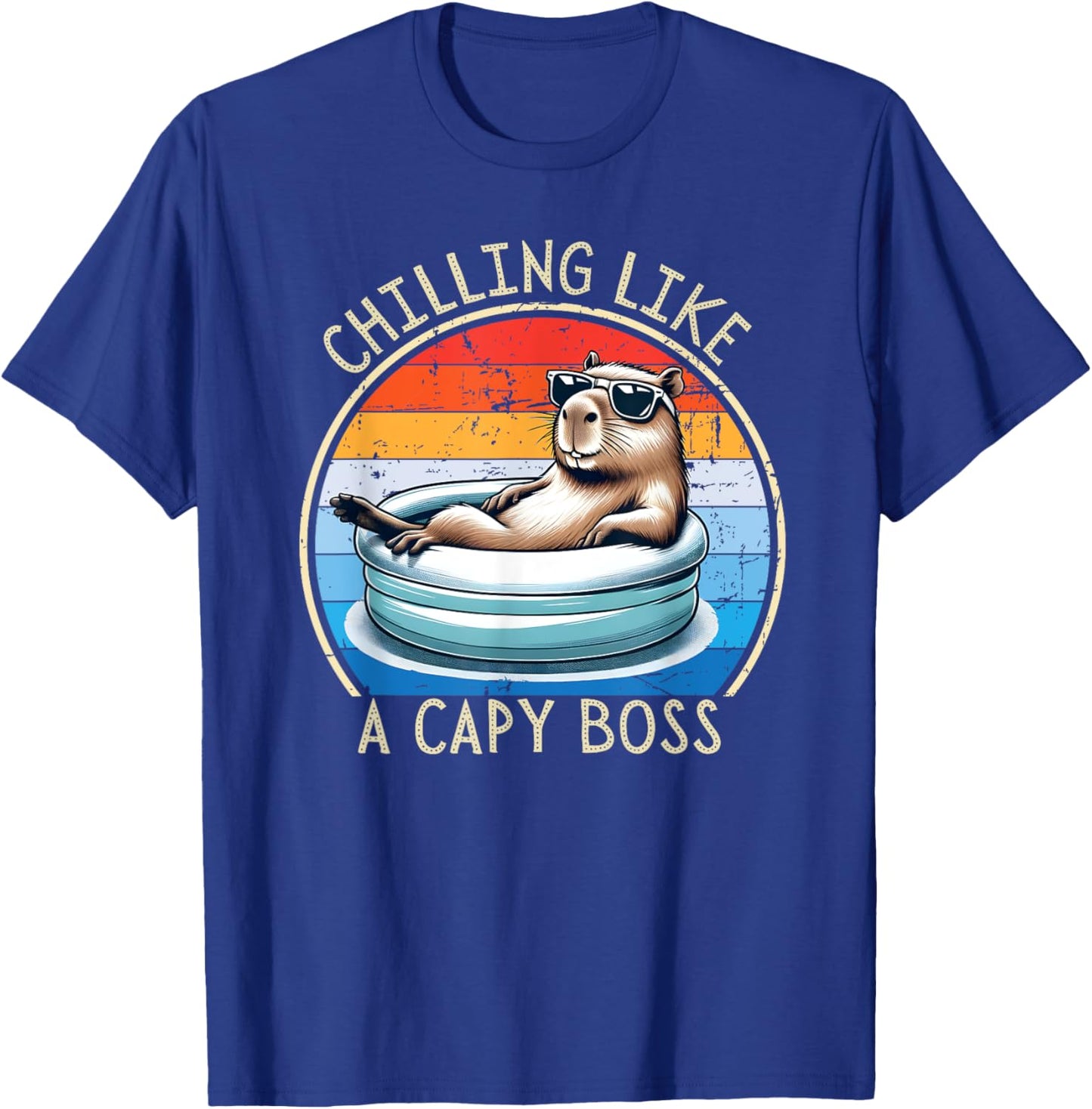 Retro Funny Capybara - Chilling like a Capy Boss T-Shirt - T-Shirt | Royal