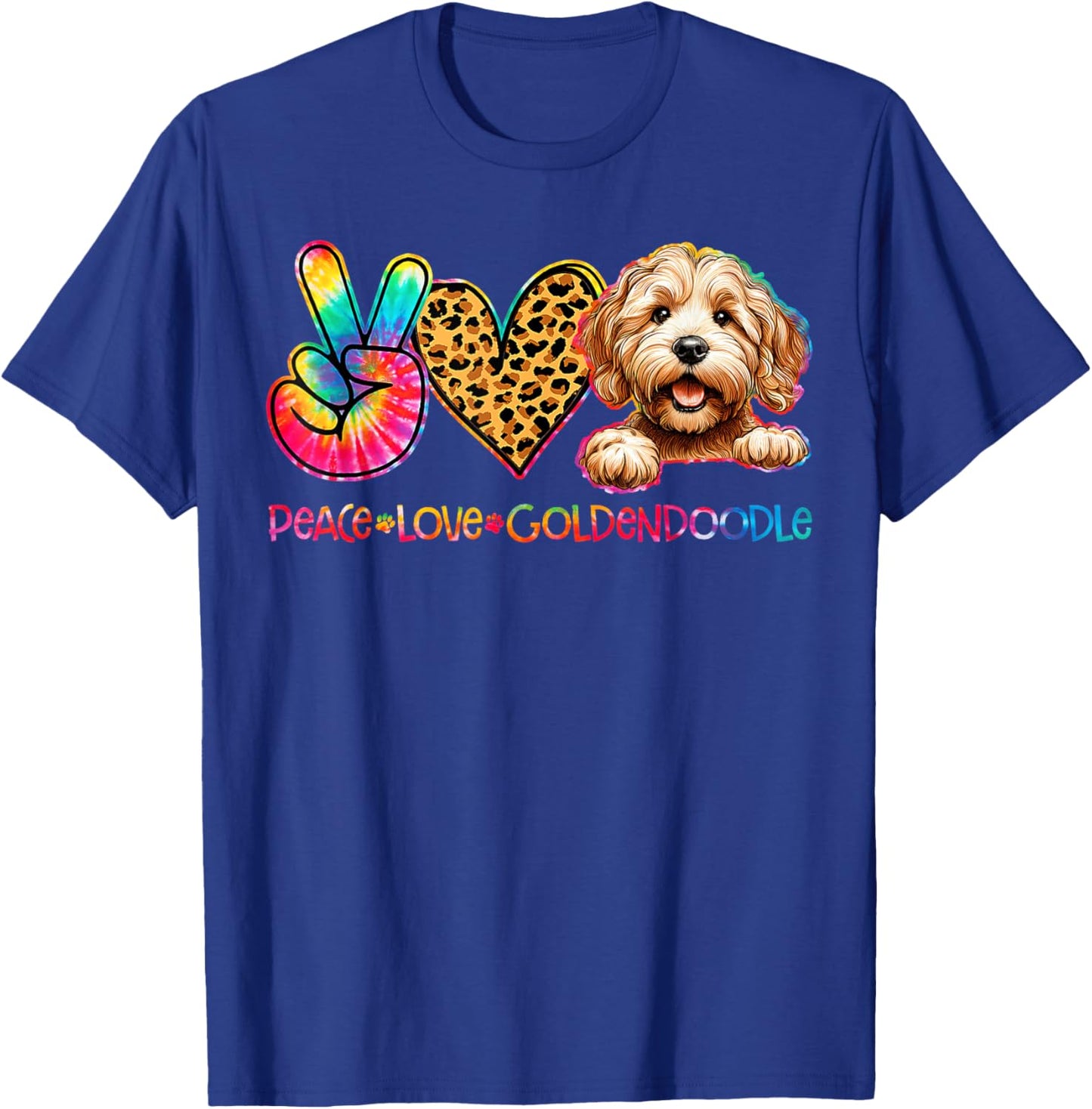 Peace Love Goldendoodle Tie Dye Dog Lover T-Shirt - T-Shirt | Royal