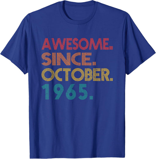 Awesome Since October 1965 Men Women Birthday Idea Vintage T-Shirt - T-Shirt | Royal