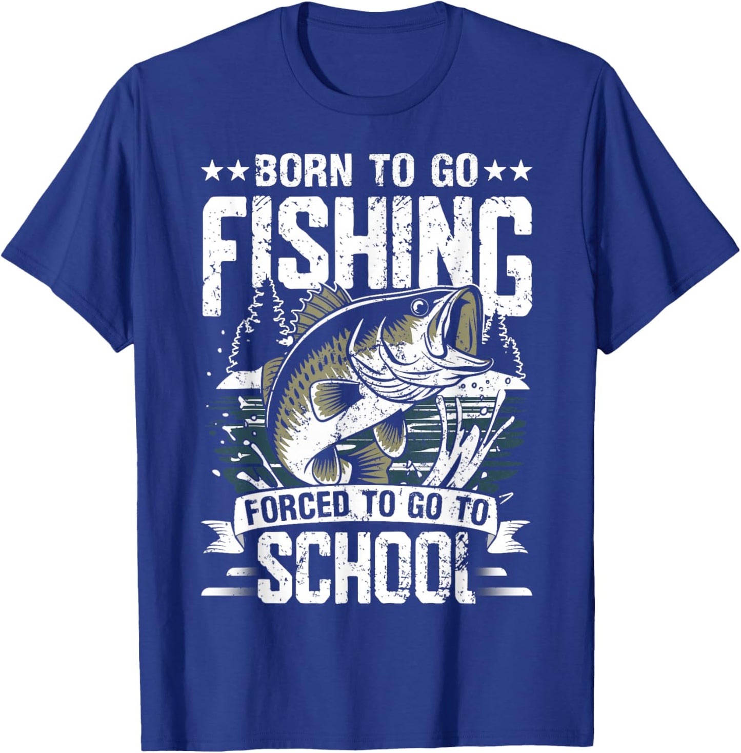 Teen Boys Fishing Shirt Forced to Go to School Bass Fish T-Shirt - T-Shirt | Royal