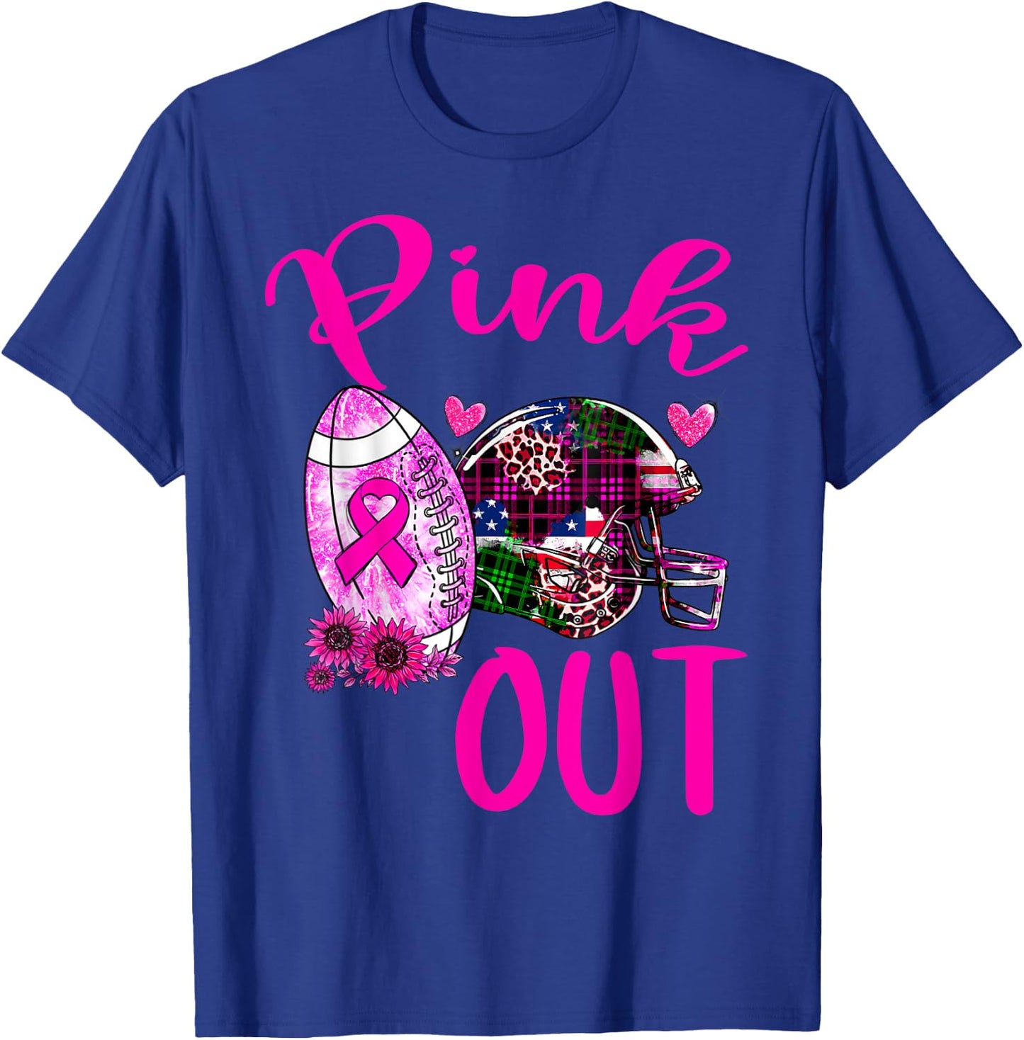 Pink Out Breast Cancer Awareness Bleached Football Mom Girls T-Shirt - T-Shirt | Royal