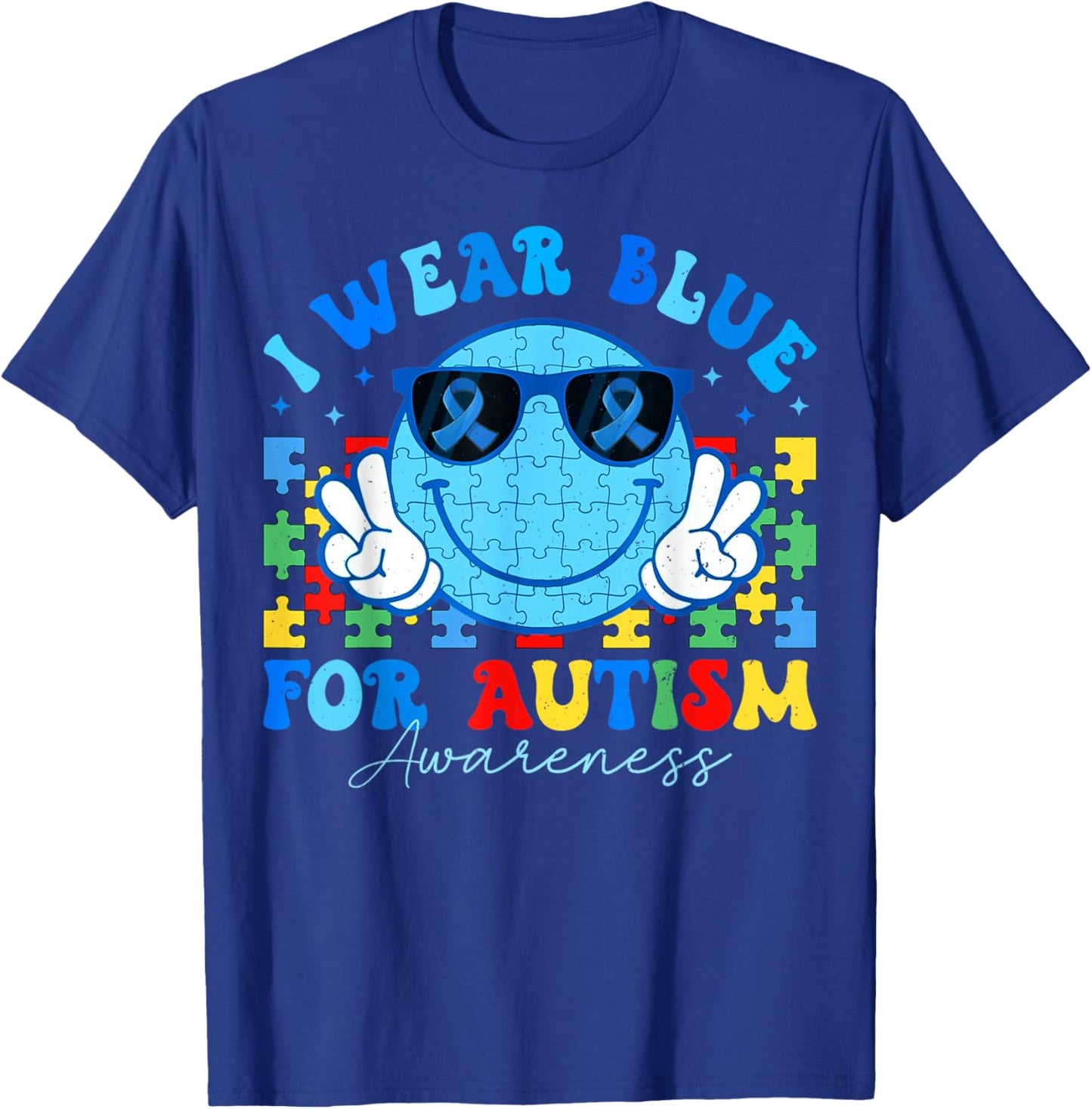 I Wear Blue For Autism Awareness Month Teacher Kids Boys T-Shirt - T-Shirt | Royal