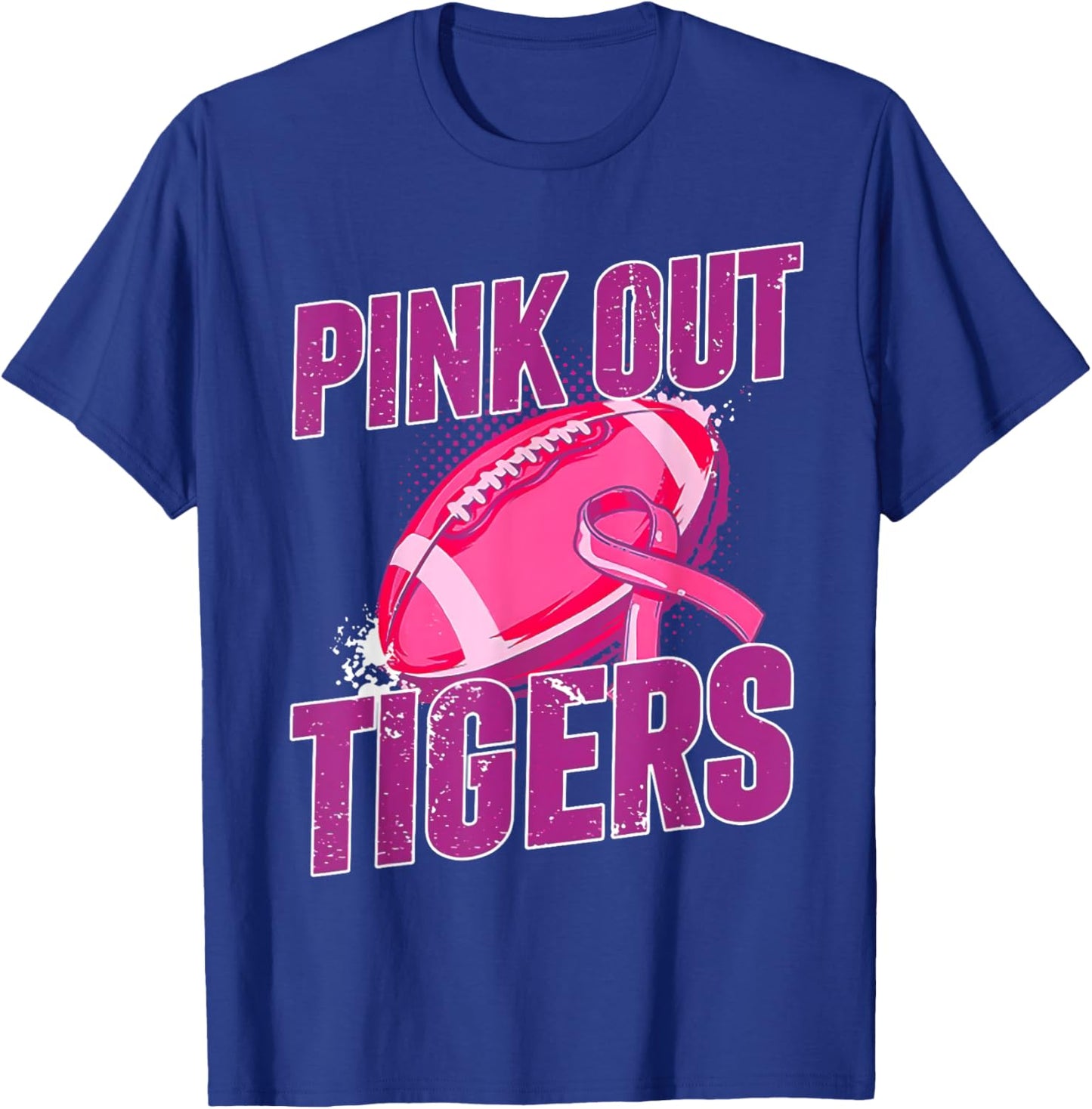 Tigers Pink Out Football Tackle Breast Cancer T-Shirt - T-Shirt | Royal