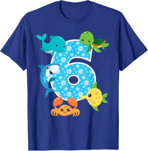 6th Birthday Party 6 Year Old Sea Fish Aquarium Birthday Boy T-Shirt - T-Shirt | Royal