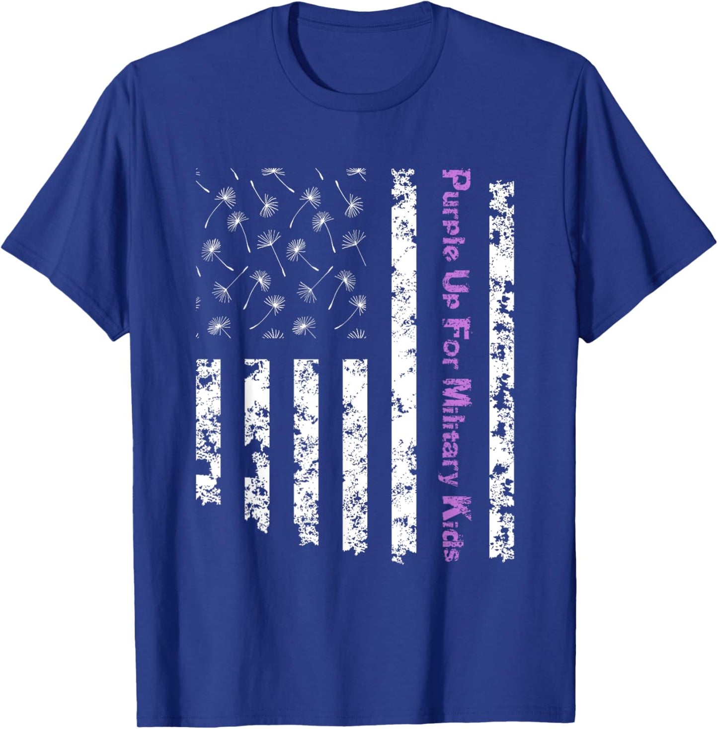 Purple Up For Military Kids Army Child Dandelion US Flag T-Shirt - T-Shirt | Royal