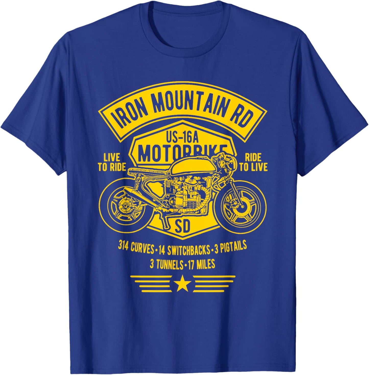 Iron Mountain Road US-16A South Dakota Motorcycle Design T-Shirt - T-Shirt | Royal