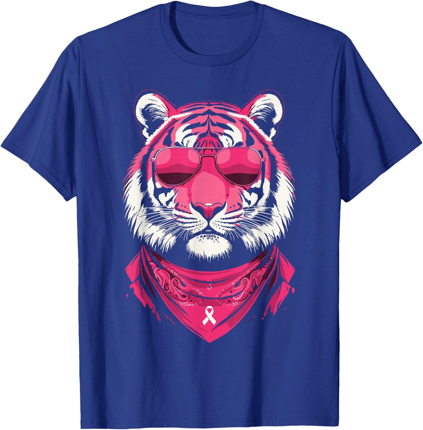 Pink Tiger with Sunglasses Bandana Breast Cancer Awareness T-Shirt - T-Shirt | Royal