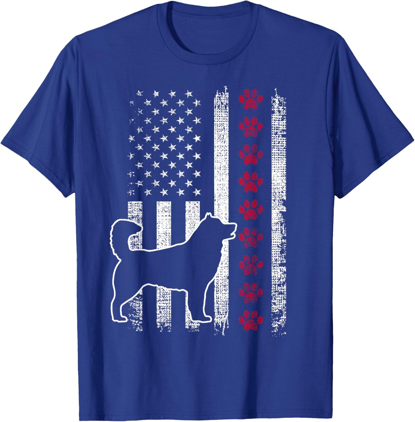 Vintage Retro USA Patriotic American Flag Alaskan Malamute Women Girls Kids Men T-Shirt - T-Shirt | Royal