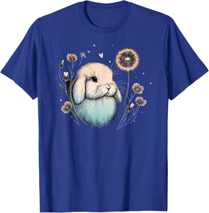 Love Holland Lop Rabbit Dandelion Floral Watercolor Bunny T-Shirt - T-Shirt | Royal
