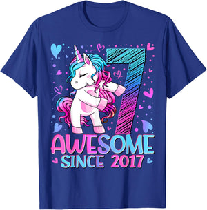 7 Years Old Flossing Unicorn Gifts 7th Birthday Girl Party T-Shirt - T-Shirt | Royal
