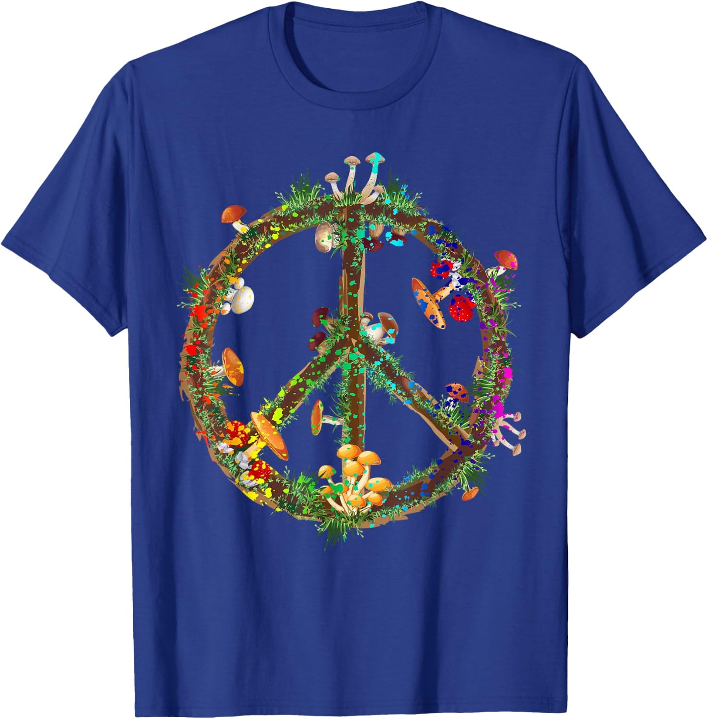 Magic Mushrooms Peace Sign Psychedelic Retro Shrooms Gift T-Shirt - T-Shirt | Royal