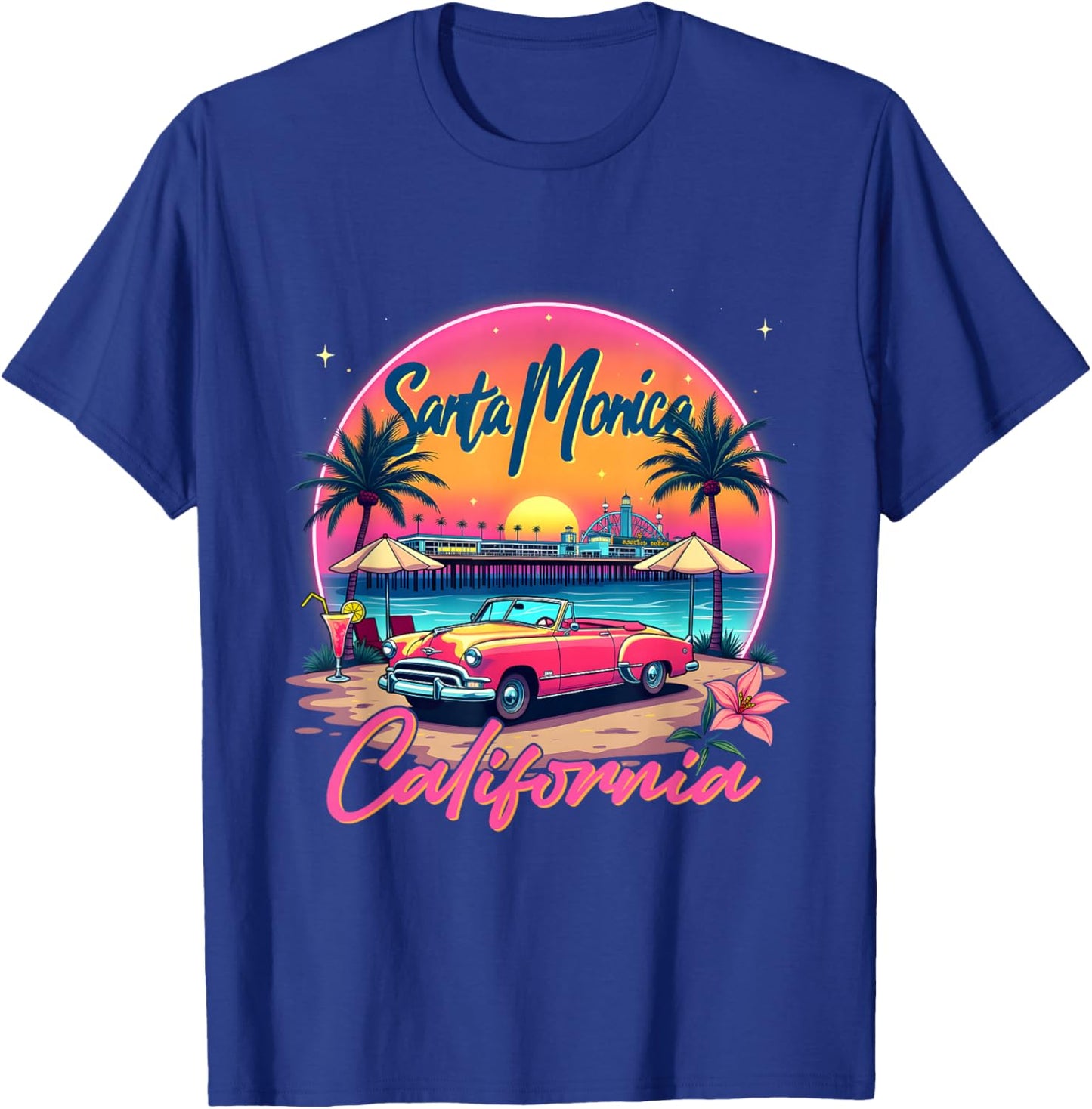 Santa Monica Trip Retro Santa Monica California Sunset Vibes T-Shirt - T-Shirt | Royal