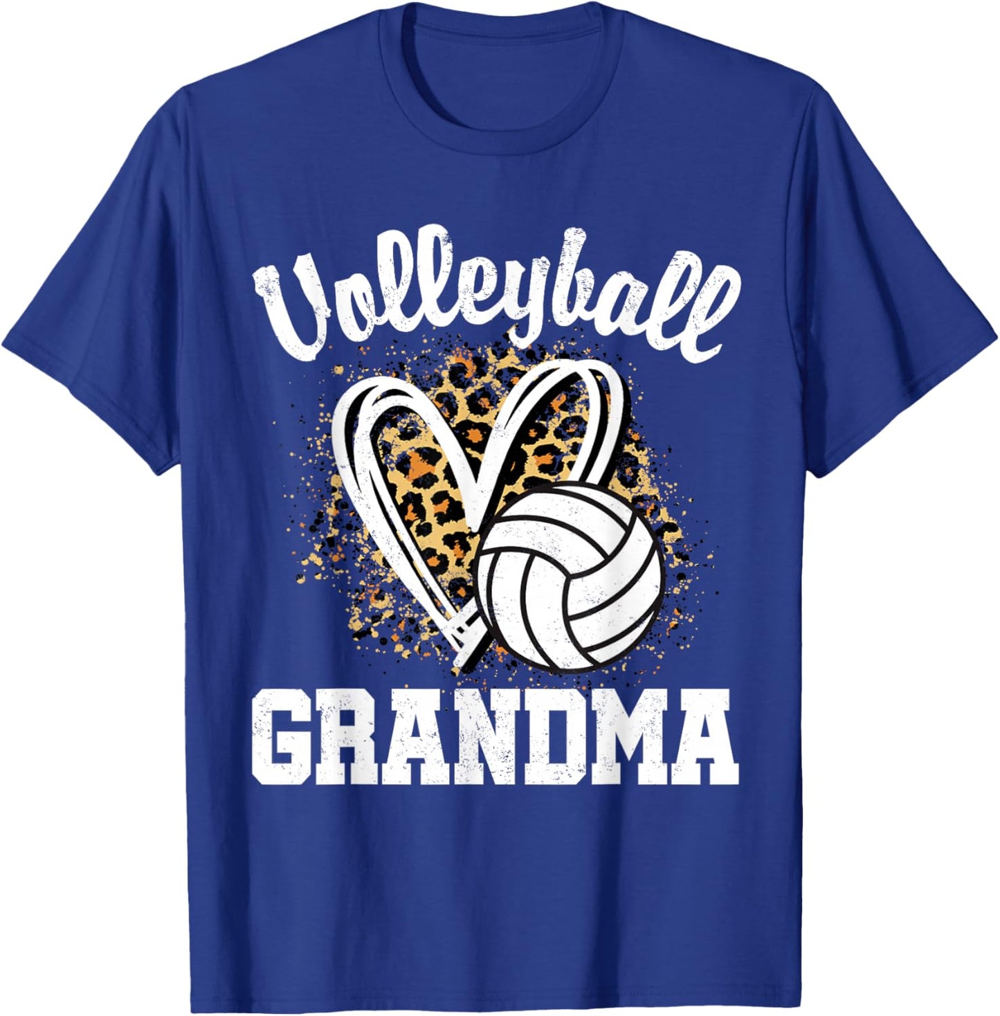 Volleyball Grandma Leopard Heart Matching Family T-Shirt - T-Shirt | Royal