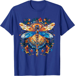 Magical Dragonfly Lover Stained Glass Graphic Design Art T-Shirt - T-Shirt | Royal