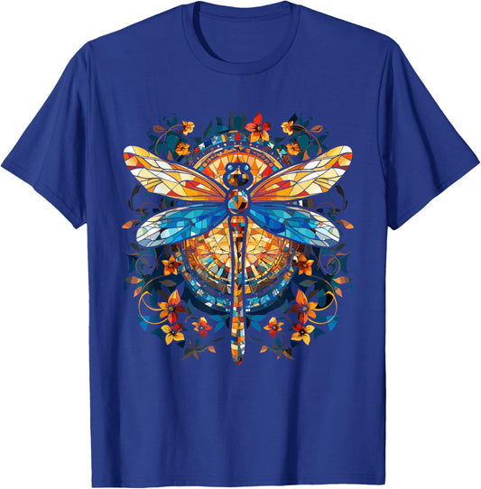 Magical Dragonfly Lover Stained Glass Graphic Design Art T-Shirt - T-Shirt | Royal