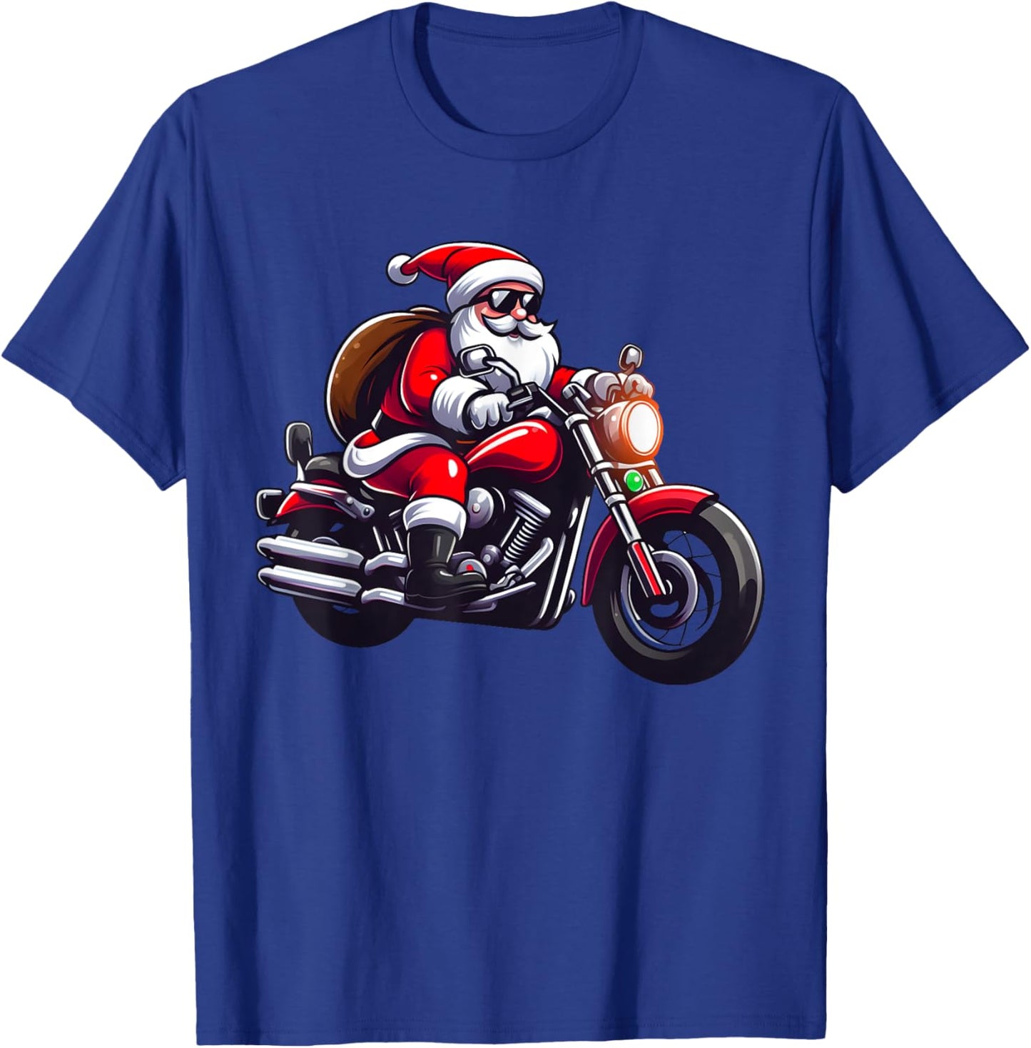 Funny Santa Riding Motorcycle Biker Christmas T-Shirt - T-Shirt | Royal