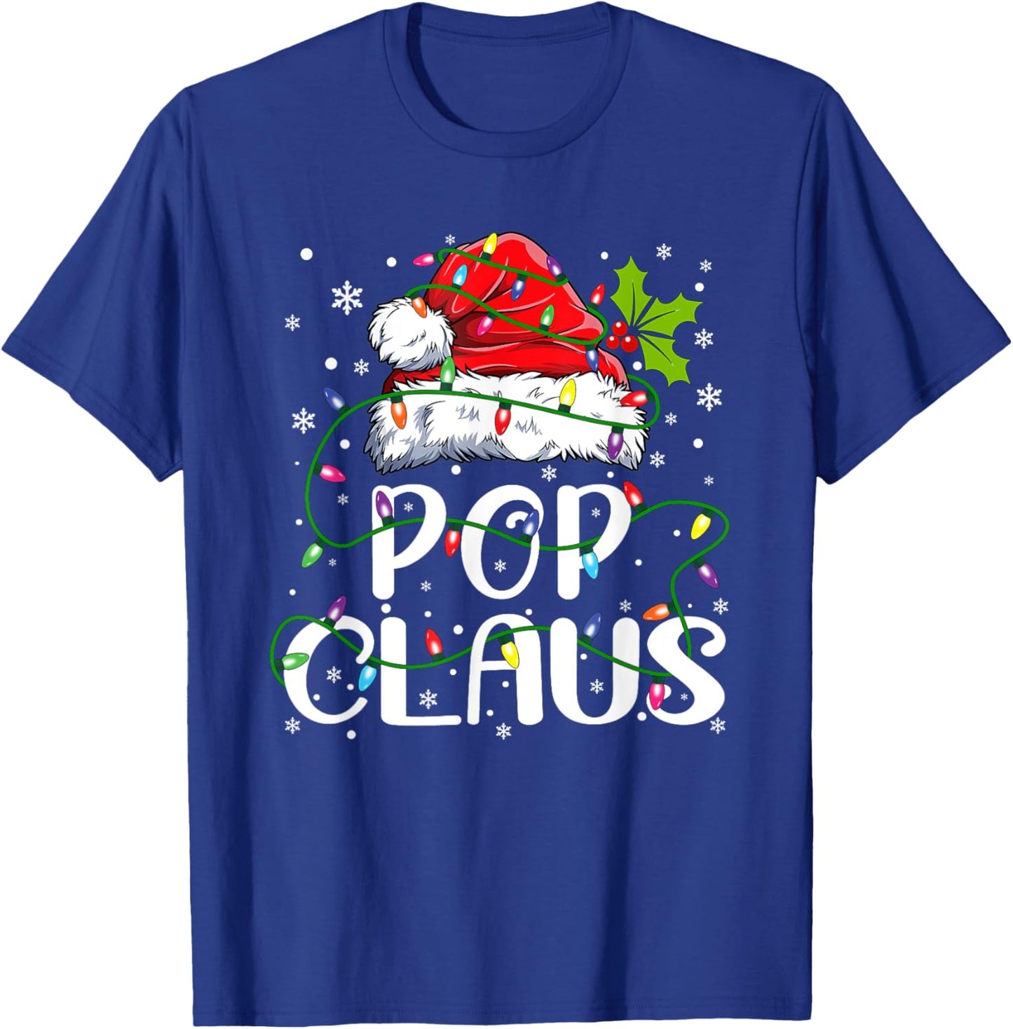 Pop Claus Christmas Santa Hat Matching Family Xmas Lights T-Shirt - T-Shirt | Royal