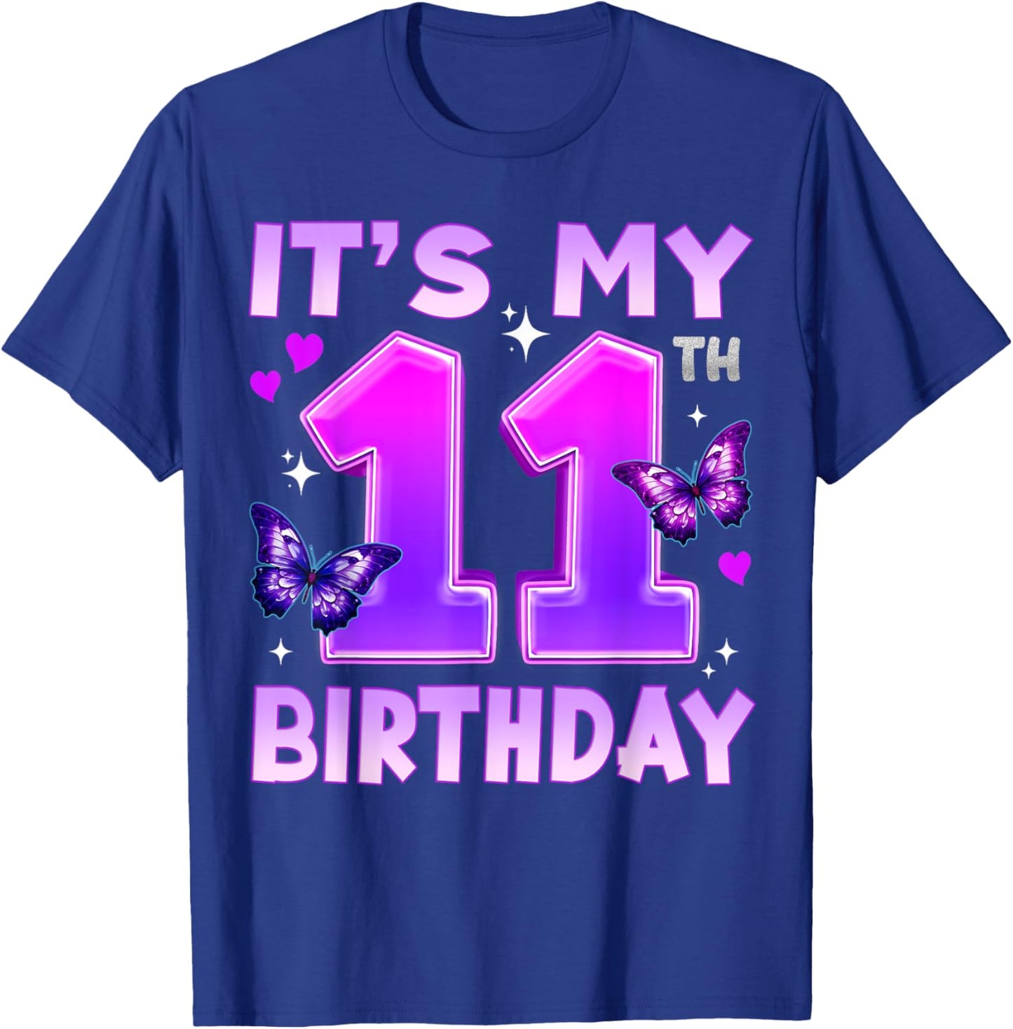 11th Birthday Cute Butterfly Bday 11 Year Old Birthday Girl T-Shirt - T-Shirt | Royal