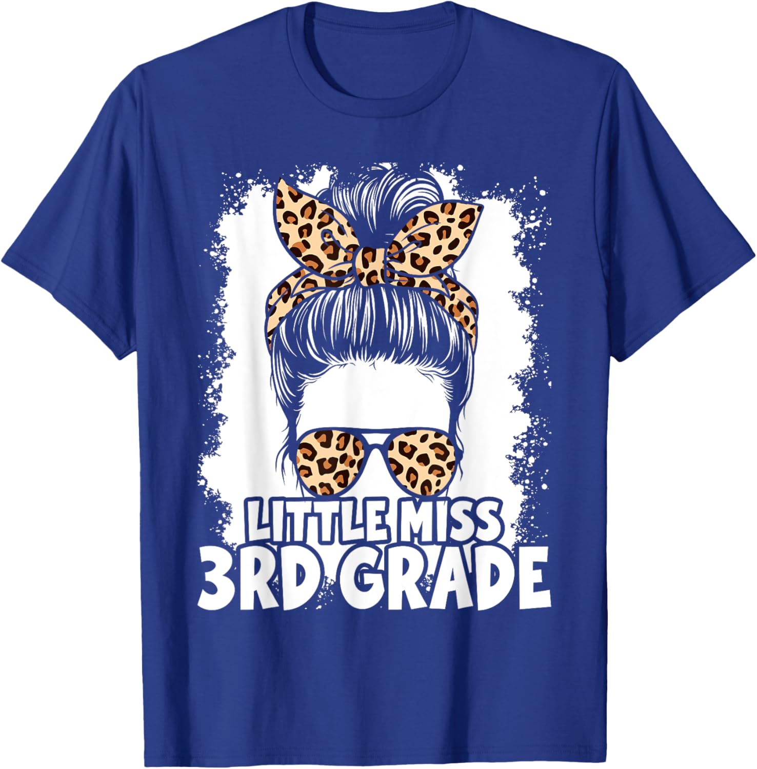 Hello 3rd Grade Messy Hair Bun Girl Leopard Back To School T-Shirt - T-Shirt | Royal