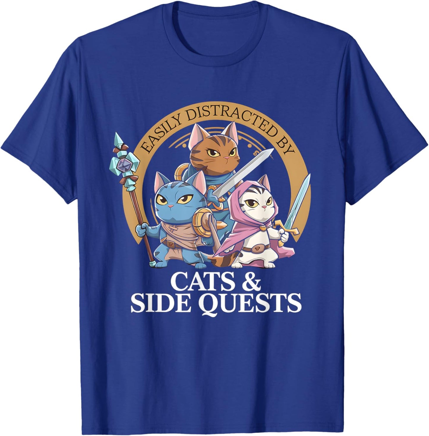 Funny Distracted RPG Gamer Cat Side Quest Moments T-Shirt - T-Shirt | Royal