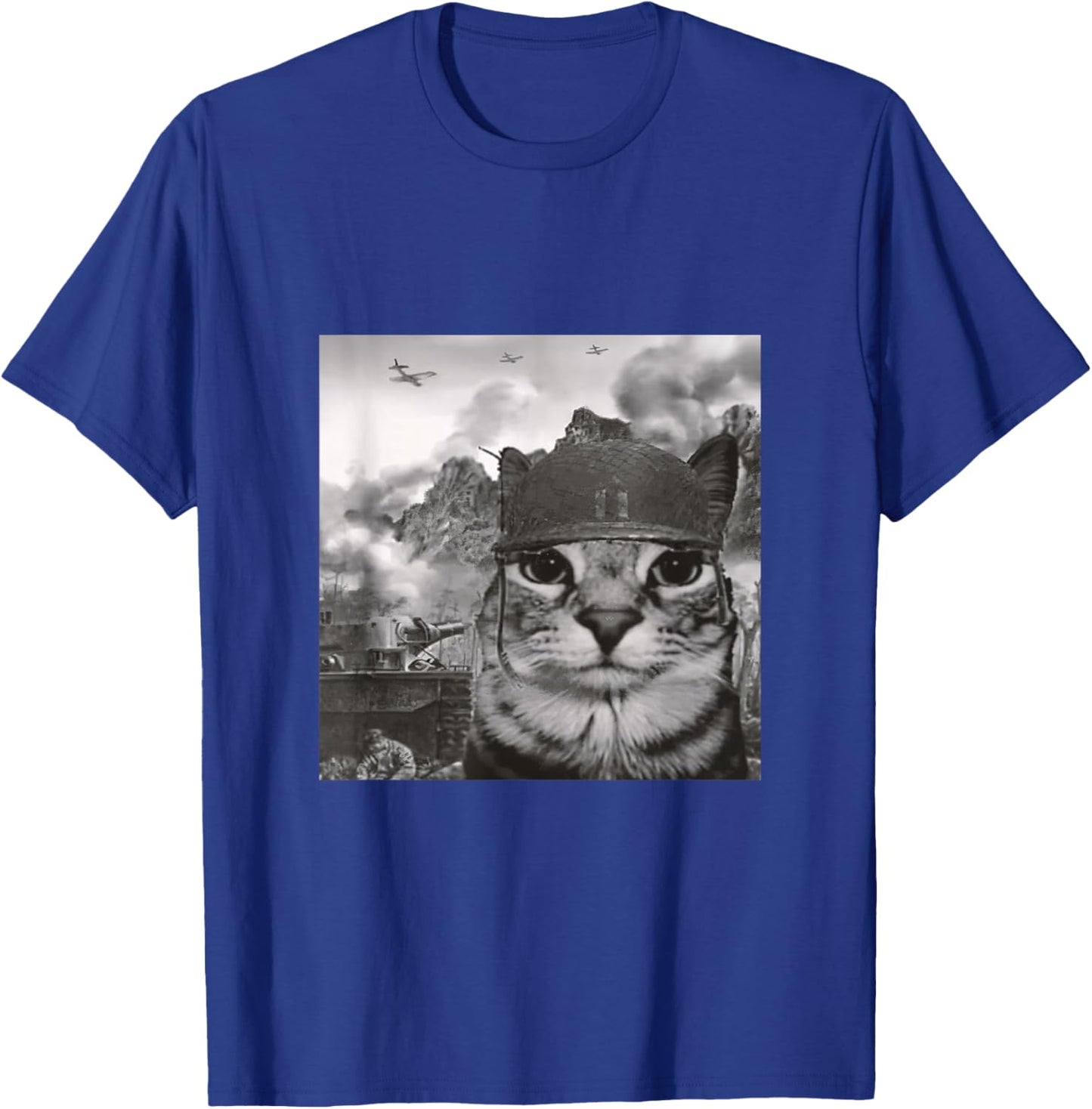 War Cat in The Battlefield, Kitten Soldier Selfie in Battle T-Shirt - T-Shirt | Royal