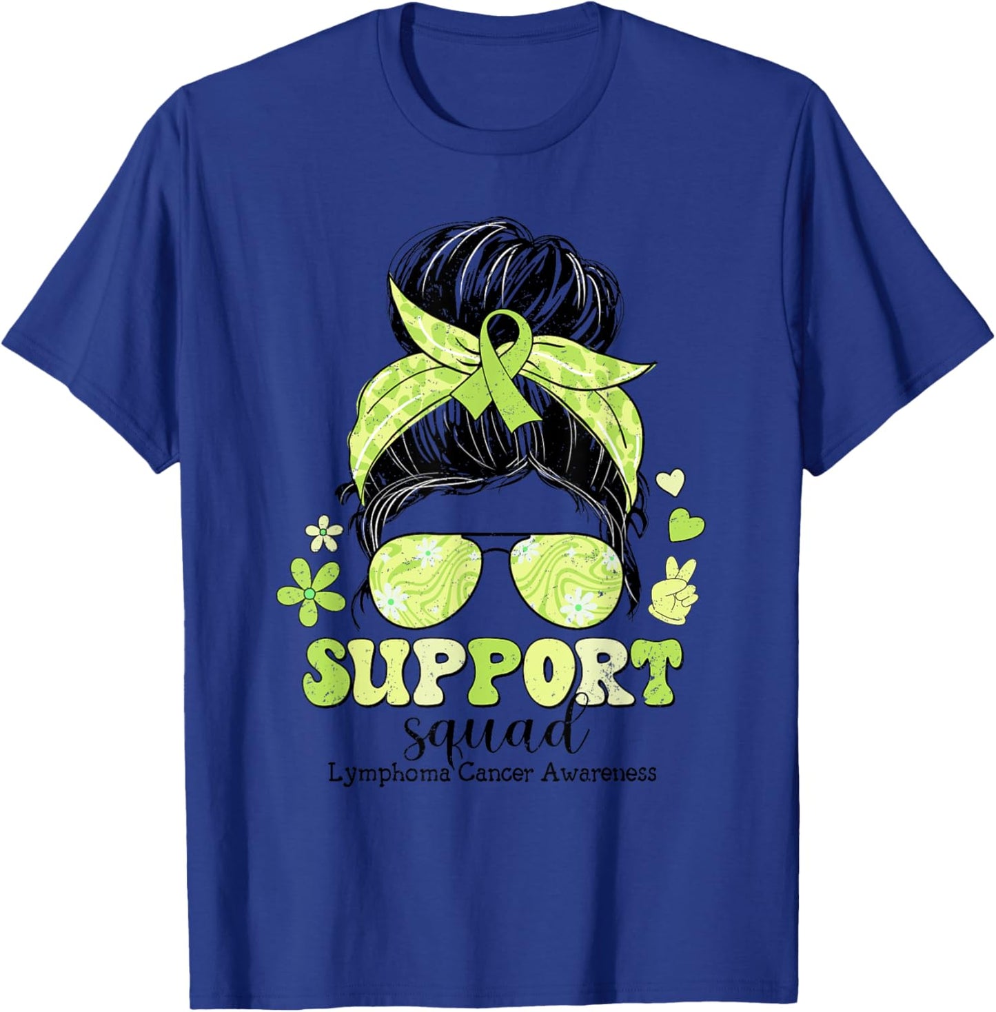 Groovy Support Squad Messy Bun Lymphoma Cancer Awareness T-Shirt - T-Shirt | Royal