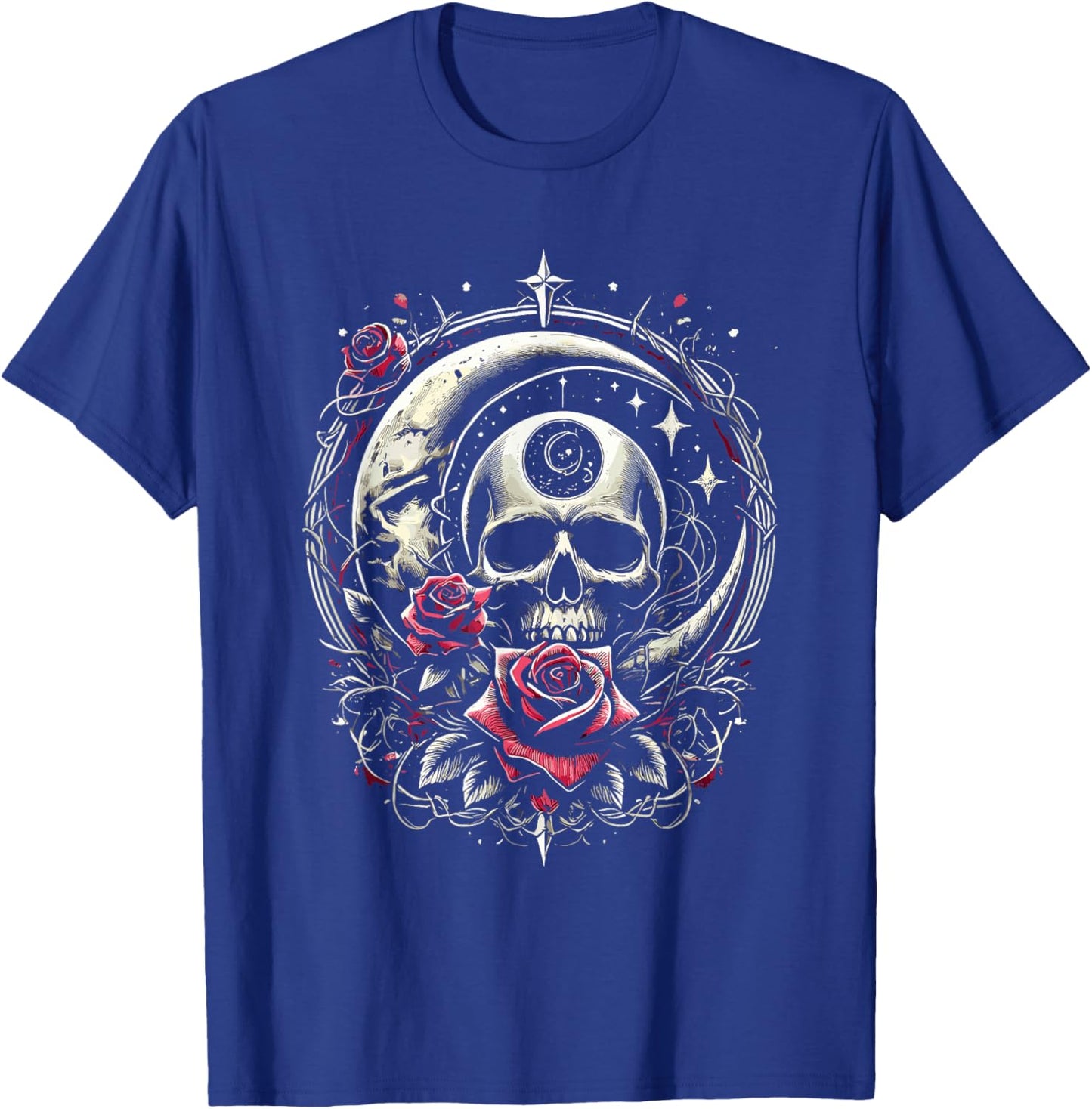 Moon Rose Skull Gothic Illustration Emo Death Metal Punk T-Shirt - T-Shirt | Royal