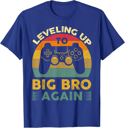 Funny Leveling Up To Big Bro Again Vintage Big Brother Again T-Shirt - T-Shirt | Royal