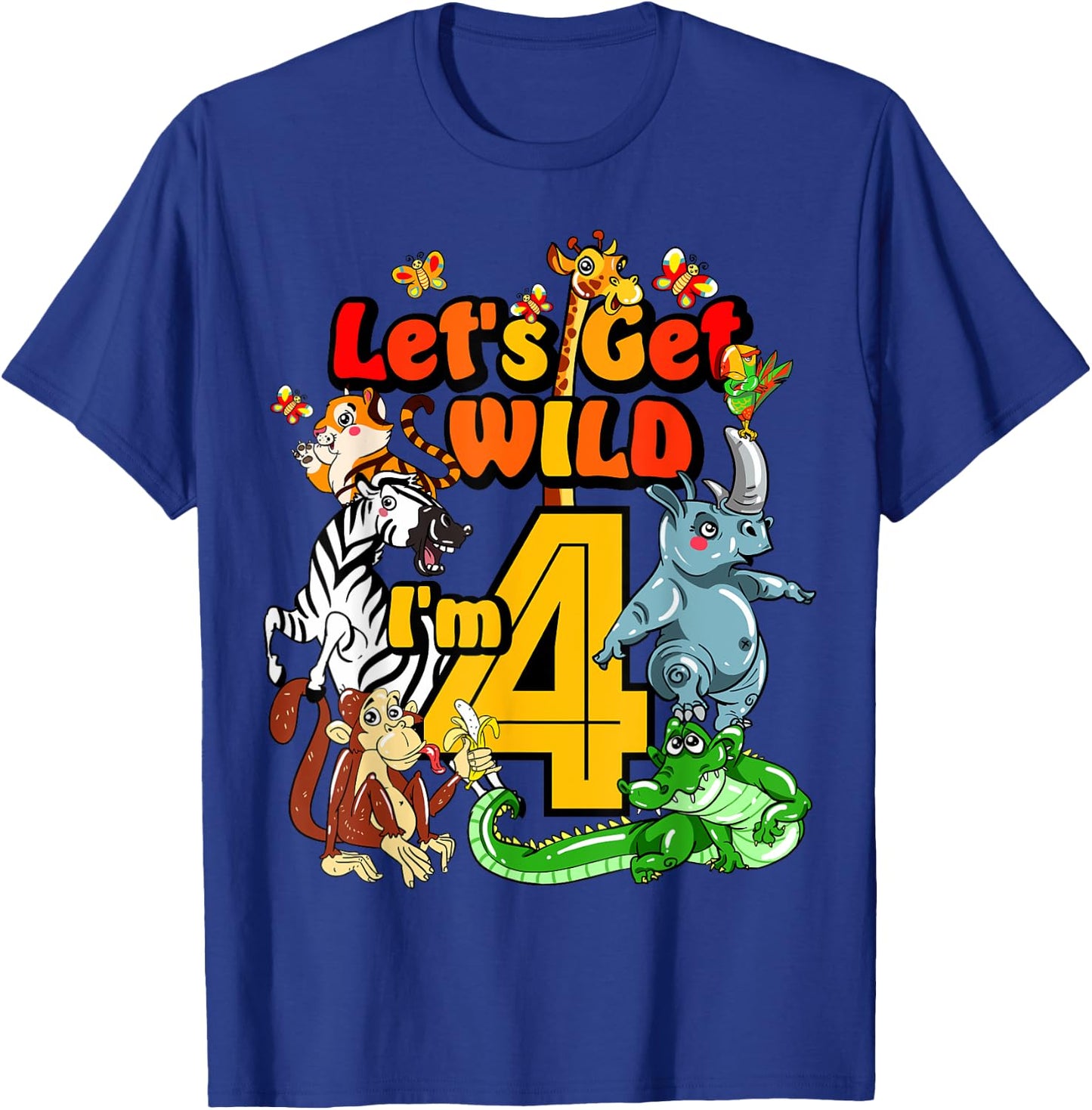 Kids 4 Year Old Zoo Birthday Shirt Safari Jungle Animal 4th T-Shirt - T-Shirt | Royal