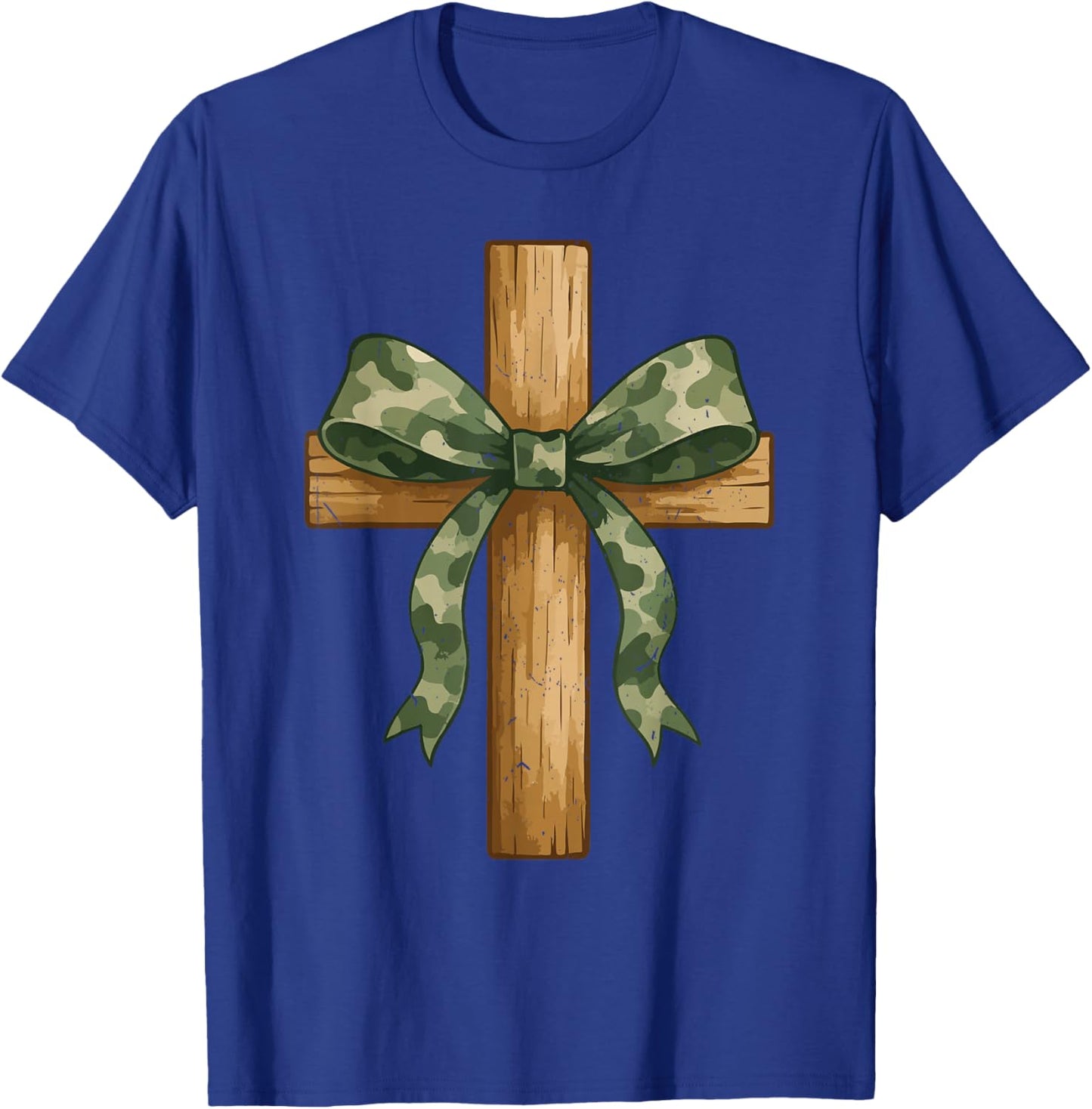 Teen Girl Coquette Bow Camo Deer Hunting Christian Cross T-Shirt - T-Shirt | Royal
