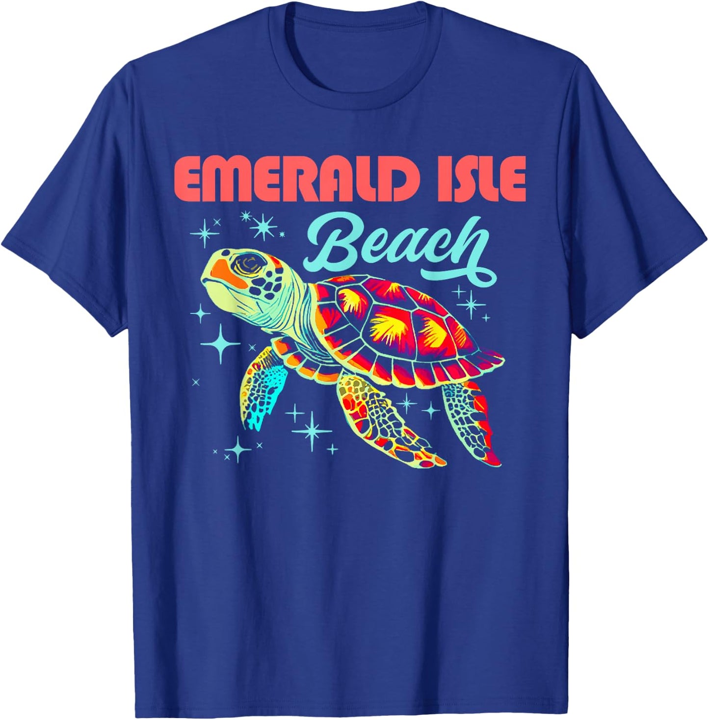 Emerald Isle Beach NC Artistic Sea Turtle Retro T-Shirt - T-Shirt | Royal