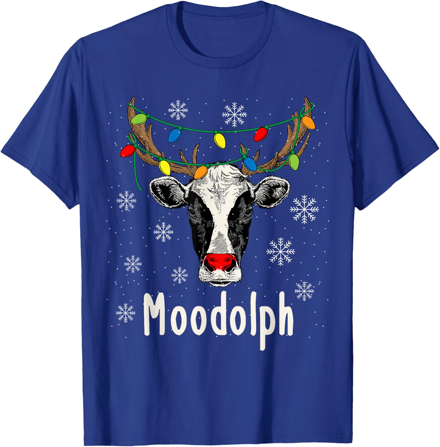 Funny Moodolph Ugly Christmas Cow Farmer Pun T-Shirt - T-Shirt | Royal